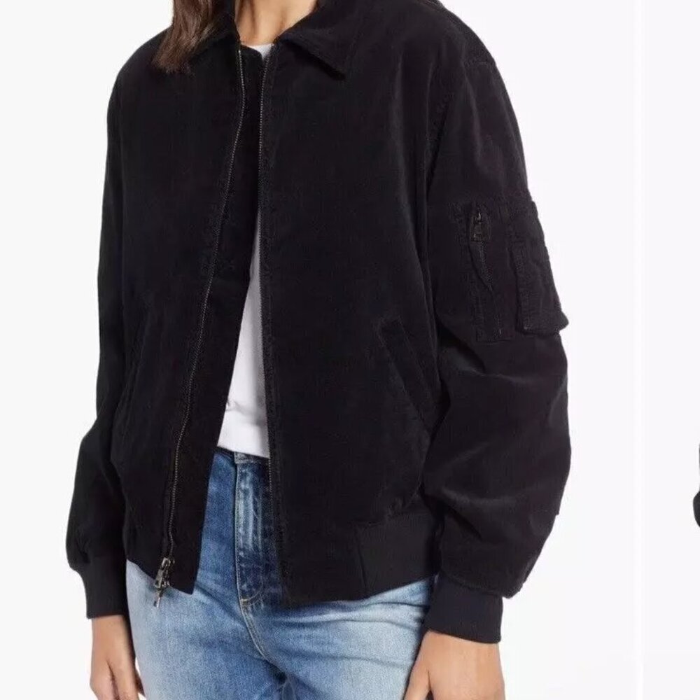 NWOT AG Adriano Goldschmied Black Mako Velvet Bomber Jacket Size XS, Retail $325